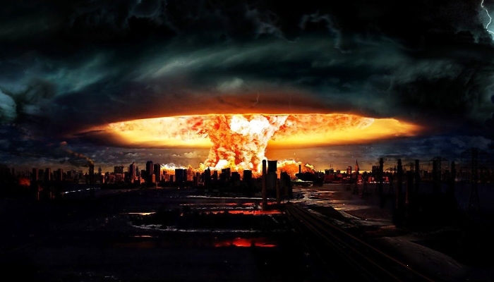 Atomic bomb over a city 